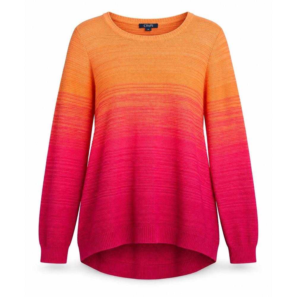 Chaps Women 1X Orange Pink Ombre Cotton Knit Sweater Long Sleeve High Low Hem